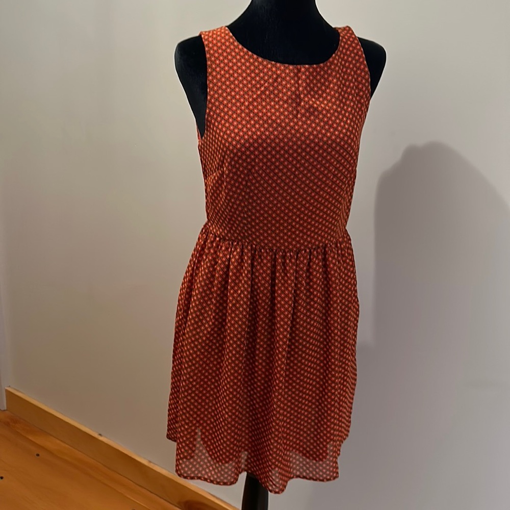 Orange and brown keyhole back dress